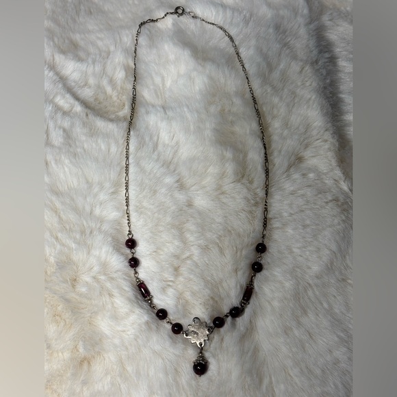 Vintage Sterling Silver Genuine Garnet Beaded Necklace - Picture 12 of 17